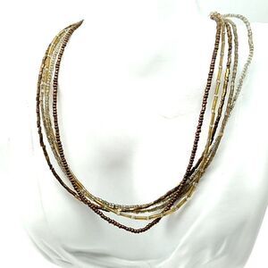 Five Strand Seed Bead and Bugle Beaded Necklace 15-18"